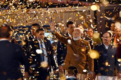 BJP Wins Delhi Assembly Elections After 26 Years, Wins 48 Seats-stock-foto