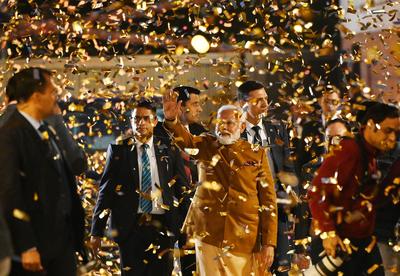 BJP Wins Delhi Assembly Elections After 26 Years, Wins 48 Seats-stock-foto