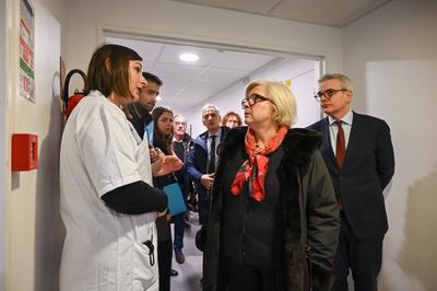 Visit of the Minister of Labor, Health, Solidarity and Families, Catherine Vautrin to the PMA service of the Tenon hospital in Paris, February 7, 2025-stock-foto
