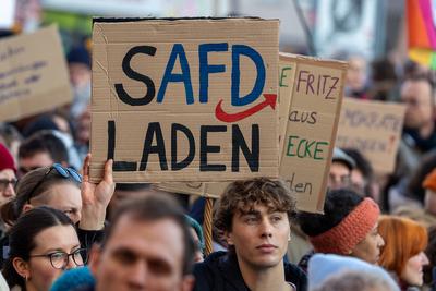 Gro?demo Bundestagswahl 2025: Wer Demokratie w?hlt, w?hlt keine Rassisten!", N?rnberg, 08.02.2025-stock-foto