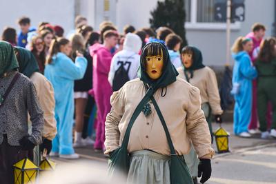 Mertingen, Bavaria, Germany - February 9, 2025: Big carnival parade in Mertingen. Bavaria celebrates carnival on the str-stock-photo