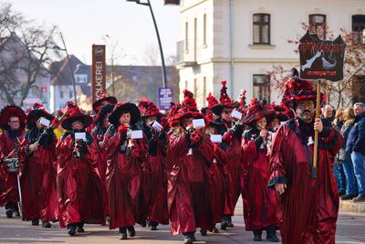 Mertingen, Bavaria, Germany - February 9, 2025: Big carnival parade in Mertingen. Bavaria celebrates carnival on the str-stock-photo
