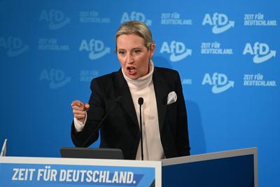 AfD Wahlkampf -Veranstaltung mit Alice Weidel und Tino Chrupalla in Heidenheim-stock-foto