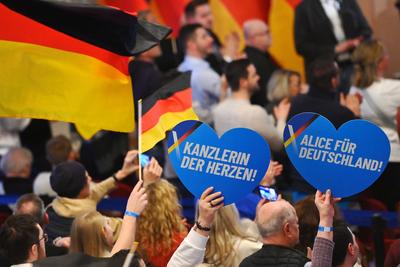 AfD Wahlkampf -Veranstaltung mit Alice Weidel und Tino Chrupalla in Heidenheim-stock-photo