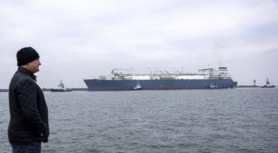 LNG-Spezialschiff Neptune- Ankunft in Deutschland Stephan Knabe, Vorsitzender des Aufsichtsrates der Deutschen ReGas, b-stock-photo