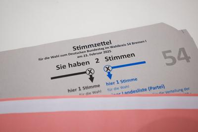 Bundestagswahl 2025, Stimmzettel und Wahlschein-stock-foto
