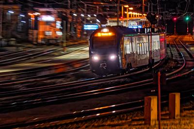 Morgens am Bahnhof.-stock-foto