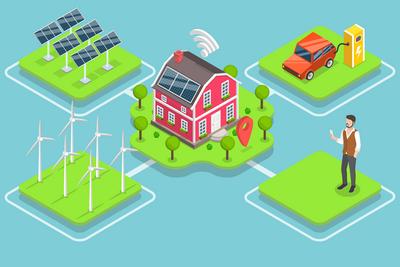 3D Isometric Flat konzeptionelle Illustration von Smart Grid, Nachhaltigkeit und ?ko-Energie<br>3D Isometric Flat Conceptual Illustration of Smart Grid, Nachhaltigkeit und ?ko-Energie-stock-photo