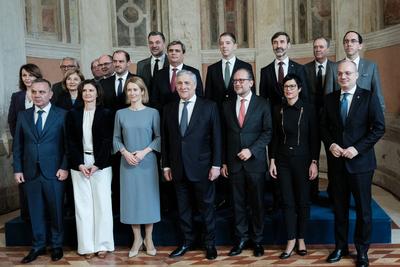 Family photo with the foreign ministers of the Western Balkans gathered for the "Friends of the Balkans" meeting. Present in the photo Kaja Kallas, High Representative of the European Union for Foreign Affairs and Security Policy in the Commission, Antonio-stock-foto