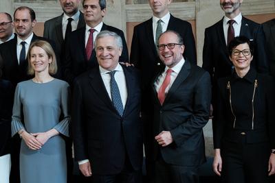Family photo with the foreign ministers of the Western Balkans gathered for the "Friends of the Balkans" meeting. Present in the photo Kaja Kallas, High Representative of the European Union for Foreign Affairs and Security Policy in the Commission, Antonio-stock-foto