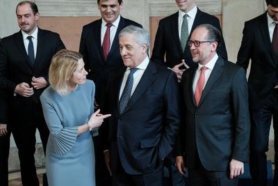 Family photo with the foreign ministers of the Western Balkans gathered for the "Friends of the Balkans" meeting. Present in the photo Kaja Kallas, High Representative of the European Union for Foreign Affairs and Security Policy in the Commission, Antonio-stock-foto