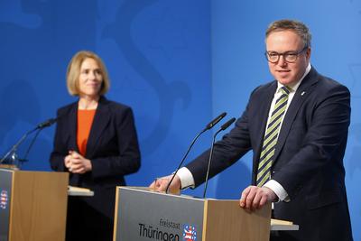 Regierungsmedienkonferenz Th?ringen-stock-foto