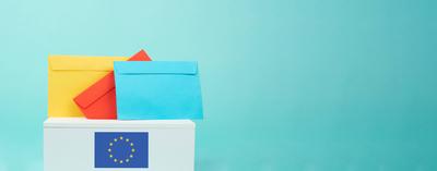 EU election, ballot box, european union flag, blue and yellow stars, citizens of Europe voting Parliament EU election, b-stock-photo