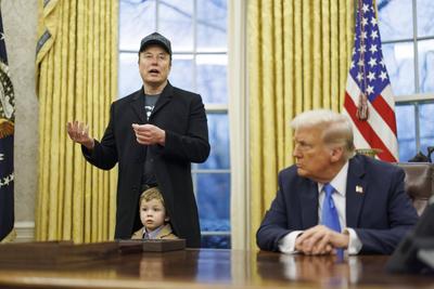 US President Trump Meets with Elon Musk in Oval Office-stock-photo