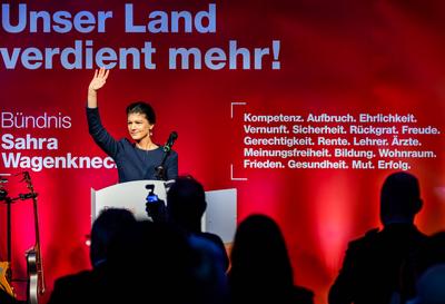 11.02.2025, GER, News / Politik, BSW Buendnis Sahra Wagenknecht Wahlkampftour ?Sahra kommt! - Unser Land verdient mehr.? zur Bundestagswahl 2025-stock-foto