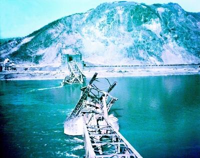 Bridge at Remagen The Ludendorff Bridge across the Rhine was captured by Allied forces 7th - 8th March. Eight thousand m-stock-photo
