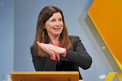 Bilanzpressekonferenz Commerzbank AG. Dr. Bettina Orlopp ( Vorstand Commerzbank AG ) anl??lich der Bilanzpressekonferenz-stock-foto