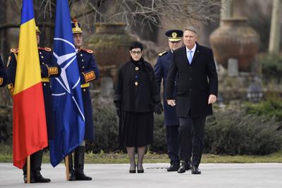 BUCHAREST: Romanian President Klaus Iohannis - resignation farwell ceremony-stock-photo