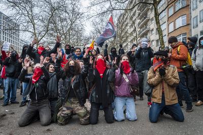National demonstration in Brussels against the reforms.-stock-foto
