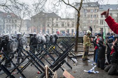 National demonstration in Brussels against the reforms.-stock-foto