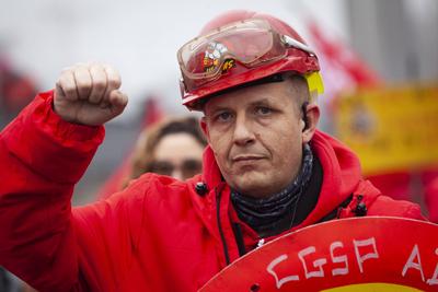 National demonstration in Brussels against the reforms.-stock-foto