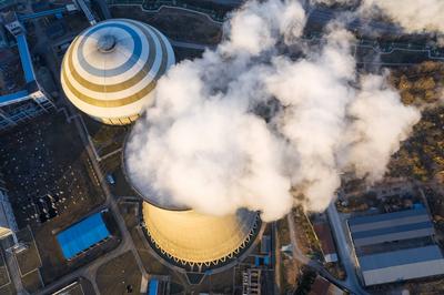 aerial view of thermal power plant aerial view of thermal power plant, steam and cooling tower closeup Copyright: xZoona-stock-foto