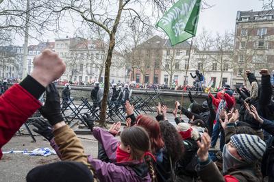 National demonstration in Brussels against the reforms.-stock-foto