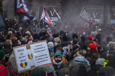National demonstration in Brussels against the reforms.-stock-foto
