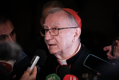 Rome, Anniversary of the signing of the Lateran Pacts. Pietro Parolin Cardinal and Archbishop Secretary of the Vatican State.-stock-foto