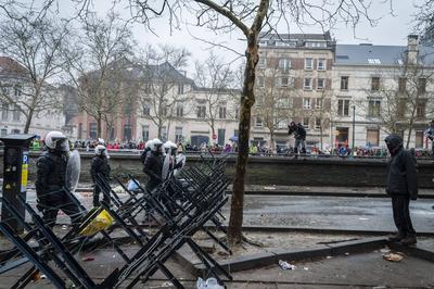 National demonstration in Brussels against the reforms.-stock-foto