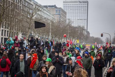 National demonstration in Brussels against the reforms.-stock-foto