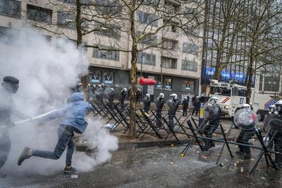 National demonstration in Brussels against the reforms.-stock-foto