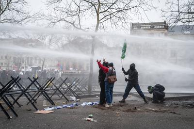 National demonstration in Brussels against the reforms.-stock-foto