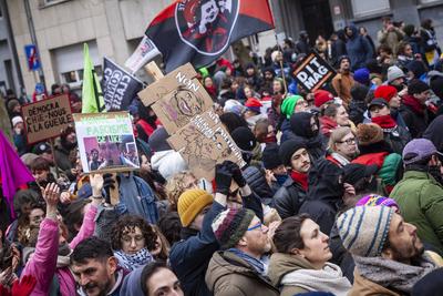 National demonstration in Brussels against the reforms.-stock-foto