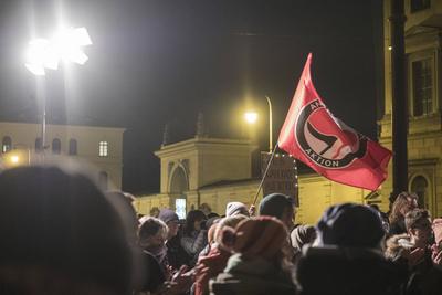 13.02.2025, Solidarit?tskundgebung, M?nchen: Anl?sslich des mutma?lichen Anschlages und der politisch daraus bahngebroch-stock-foto