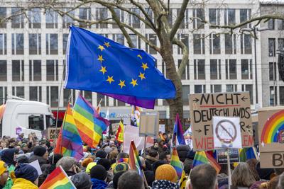 Demonstration der Queeren Community gegen Friedrich Merz, gegen die CDU und AFD in K?ln.-stock-photo