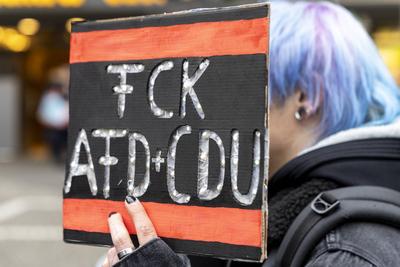 Demonstration der Queeren Community gegen Friedrich Merz, gegen die CDU und AFD in K?ln.-stock-photo