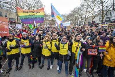 Demonstration der Queeren Community gegen Friedrich Merz, gegen die CDU und AFD in K?ln.-stock-photo