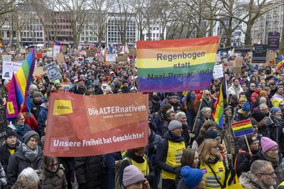 Demonstration der Queeren Community gegen Friedrich Merz, gegen die CDU und AFD in K?ln.-stock-photo