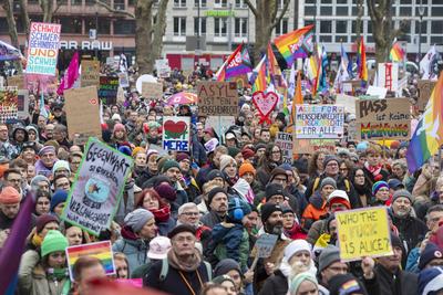 Demonstration der Queeren Community gegen Friedrich Merz, gegen die CDU und AFD in K?ln.-stock-photo