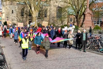 Demonstrationszug des CSD M?nster e.V. auf der K?nigsstra?e-stock-photo