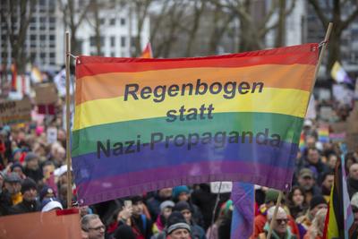 Demonstration der Queeren Community gegen Friedrich Merz, gegen die CDU und AFD in K?ln.-stock-photo