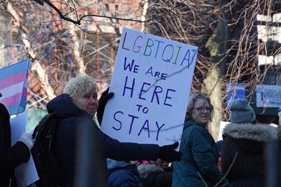 (new) a protest at the stonewall inn. February 14th, 2025, new york city, new york, u. S. A. The national park service h-stock-photo