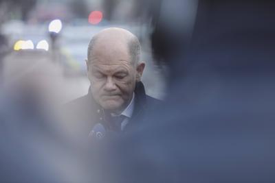15.02.2025, Pressestatement Olaf Scholz, M?nchen: Olaf Schlolz gibt anl?ssslich des Anschlages von M?nchen ein Pressesta-stock-foto