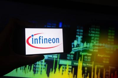 DAX Corporations, Das Logo von Infineon ist in dieser Illustration zu sehen. Das Unternehmen geh?rt zum Deutschen Aktien-stock-foto