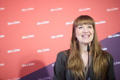 Berlin, Pressekonferenz Die Linke mit Ines Schwerdtner und Heidi Reichinnek-stock-foto