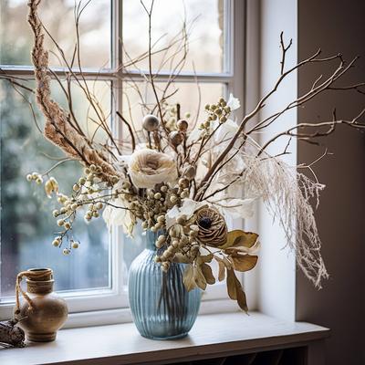 Beautiful bouquet of flowers in vase. Floral arrangement Beautiful bouquet of flowers in a vase. Floral arrangement Copy-stock-photo
