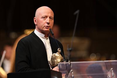 Verleihung Europ?ischer Kulturpreis 2022 Preistr?ger Paavo J?rvi w?hrend seiner Dankesrede. Verleihung der Europ?ischen-stock-foto