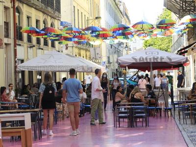 June 25, 2021, Lisbon, Prtugal: Intense movement of people in Cais do Sodre and Comercio Square, in Lisbon, on Friday (-stock-photo