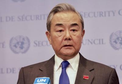 Press conference with wang yi, china's minister of foreign affairs at un.-stock-photo